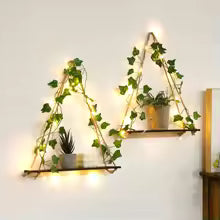 Wood Shelf with Leaf Hanging Decoration LED Shelf Decor Aesthetic Room Decor Floating Shelves Wall Display Stand for Living Room