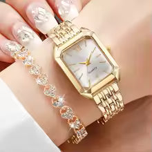2PCS/Set Fashion Rectangle Women Quartz Watch Ladies Roma Dial Wristwatches Rhinestone Bracelet Set Reloj Mujer Girls Clock Gift