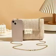 Women's Elegant Woven Straw Shoulder Bag, Multi-Functional Crossbody/Handbag with Polyester Lining Fashion Wallet Cute Small Bag