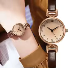 MAYZHISU Simple Women's Watches Small Round Ladies Bracelet Watch PU Leather Thin Retro Quartz Wristwatch for Women Girls Gifts