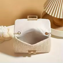 Women's Elegant Woven Straw Shoulder Bag, Multi-Functional Crossbody/Handbag with Polyester Lining Fashion Wallet Cute Small Bag