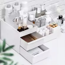 NEW 1pc White Drawer Makeup Storage Box Plastic Organizer for Cosmetics Skin Care Dressing Table Desktop Dormitory