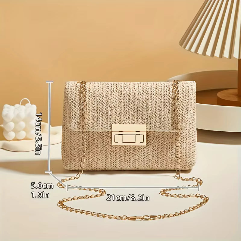 Women's Elegant Woven Straw Shoulder Bag, Multi-Functional Crossbody/Handbag with Polyester Lining Fashion Wallet Cute Small Bag